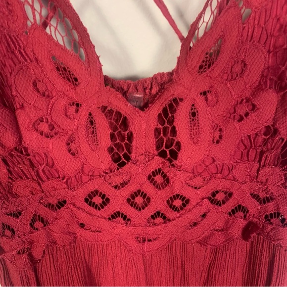 Free People Intimately Adella Lace Detail Strappy Back Maxi Slip Dress Cranberry - Picture 3 of 15